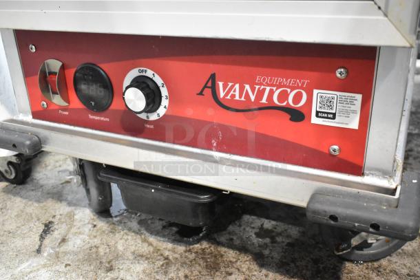 Avantco 177HEAT1836 commercial heated holding cabinet on casters, red control panel with temperature dial, 120V, 1 Phase.