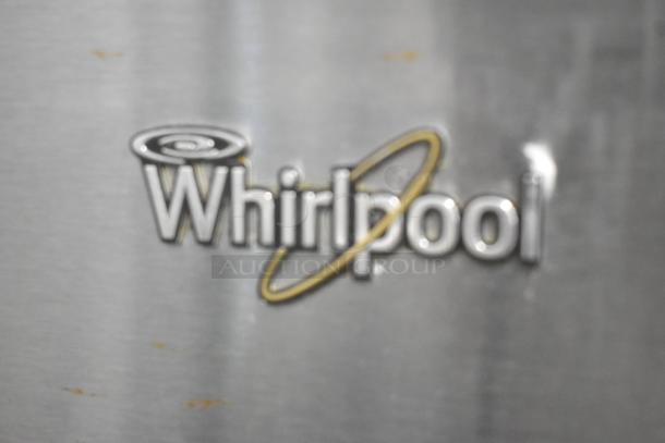 2016 Whirlpool WRT511SZDM00 stainless steel cooler with freezer, 115V, 1 phase, model logo visible.