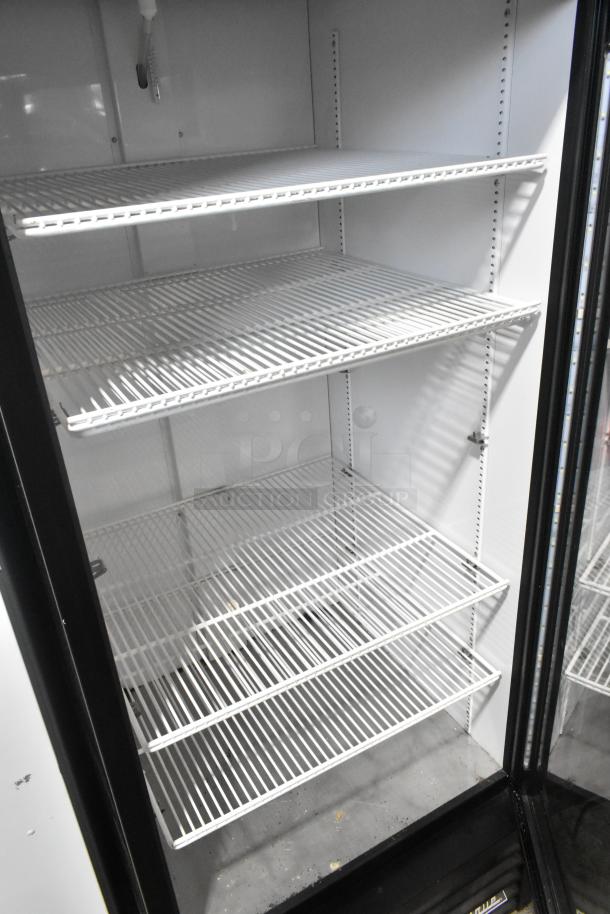 2023 True GDM-26-HC commercial cooler with metal exterior, single glass door, and poly-coated racks, 115V, 1 Phase.