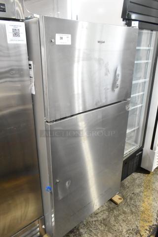 Whirlpool 21MSTFATR6 stainless steel cooler with freezer, 115 volts, 1 phase, top freezer model, slight surface marks.