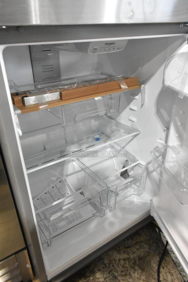 2025 Whirlpool 21MSTFATR6 stainless steel cooler with freezer. Features include 115 volts, 1 phase, and clear shelves.