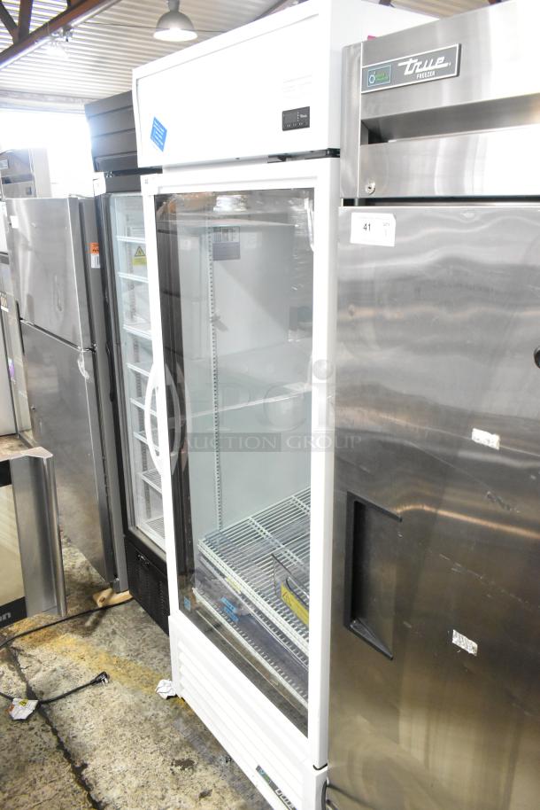 2021 True TSCI-600R-G-PH metal single-door cooler, poly-coated racks, 115V, 1 phase, commercial merchandiser, excellent condition.