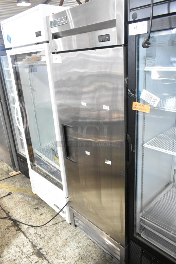 2022 True T-19F-HC stainless steel commercial reach-in freezer, single door, poly-coated racks, 115V, 1 phase.