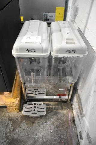 Avantco 177RDM32 metal commercial countertop 2 hopper refrigerated beverage machine; missing drip tray, 120 volts, 1 phase.