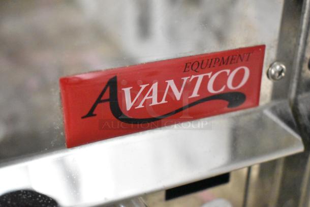 Avantco 177RDM32 beverage machine, metal finish, 2 hoppers, missing drip tray, 120V, 1 phase, Avantco label visible.
