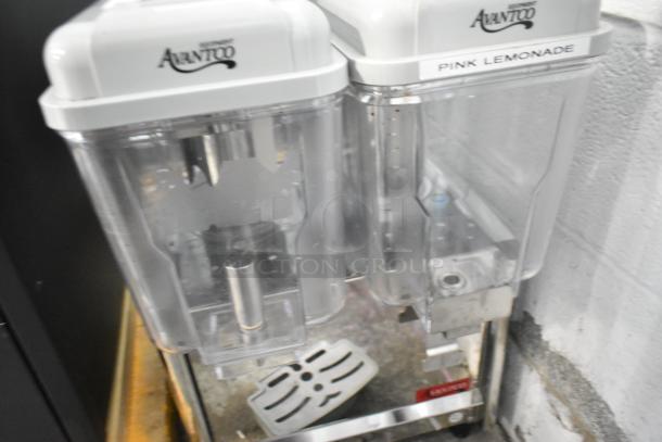 Avantco 177RDM32 commercial beverage machine with 2 hoppers. Missing drip tray. 120V, 1 Phase. Model visible, marked for "Pink Lemonade."