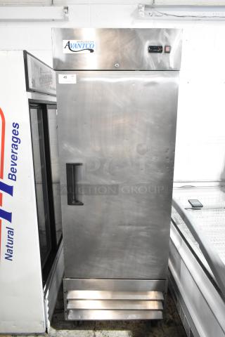 Avantco 178A19RHC stainless steel single door cooler with commercial casters. Features 115V, 1 phase. Used condition.