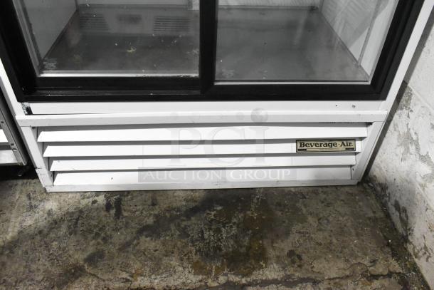 Beverage Air MT38 commercial 2-door cooler with poly-coated racks, metal exterior, 115 volts, 1 phase. Visible Beverage Air logo.