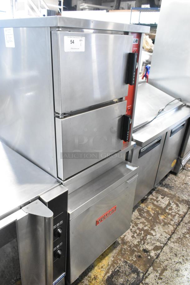 Vulcan VSX24E stainless steel commercial 2 deck steam cabinet, 208 volts, 3 phase, excellent condition, visible branding.