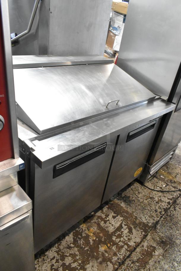 Maxx Cold MXCR48MHC stainless steel sandwich prep table with Bain Marie Mega Top, 115V, on commercial casters.