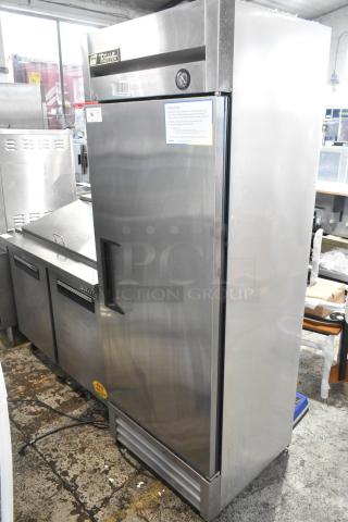 True T-19F stainless steel commercial reach-in freezer, single door, 115 volts, 1 phase, excellent condition, visible logo.
