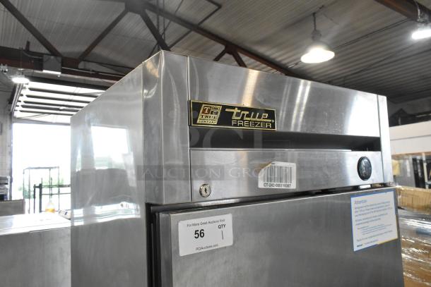 True T-19F stainless steel single door freezer, 115V, 1-phase, commercial use. True brand label visible. Excellent condition.