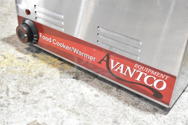2023 Avantco 177W50CKR stainless steel countertop food warmer, 120V, 1 Phase, featuring a temperature dial and branding label.