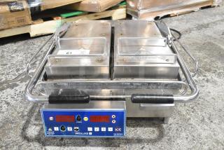 Proluxe stainless steel commercial countertop panini press, 208 volts, 1 phase, digital controls, good condition.