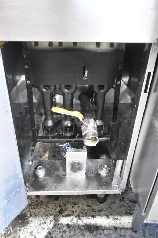 Asber Stainless Steel Commercial Deep Fat Fryer, floor style, visible internal components, pre-owned condition.