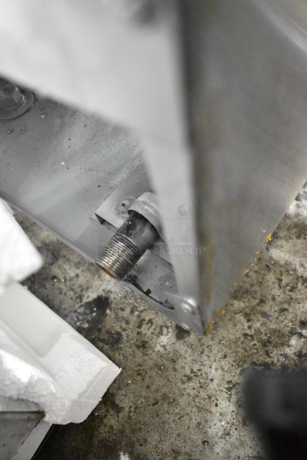 Asber stainless steel commercial floor deep fat fryer, visible connection detail, shows sturdy build and durability.