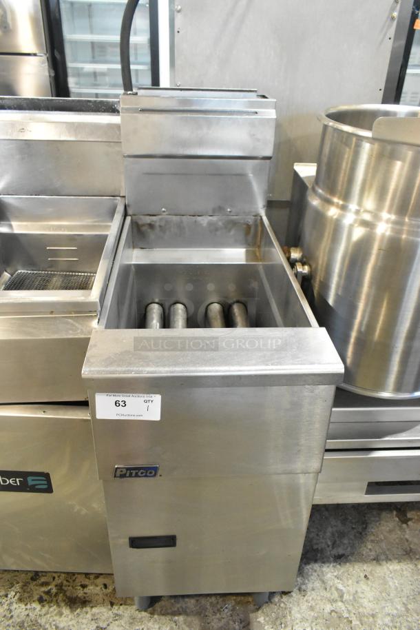 Pitco Frialator SG14 stainless steel commercial deep fat fryer, natural gas-powered, 110,000 BTU, floor style, in good condition.