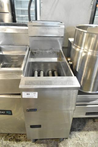 Pitco Frialator SG14 stainless steel commercial deep fat fryer, natural gas-powered, 110,000 BTU, floor style, in good condition.