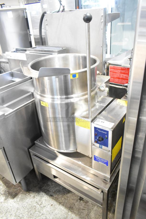 Cleveland KGT-12-T stainless steel steam kettle, 12 gal, natural gas, 53,000 BTU, excellent condition, control panel visible.
