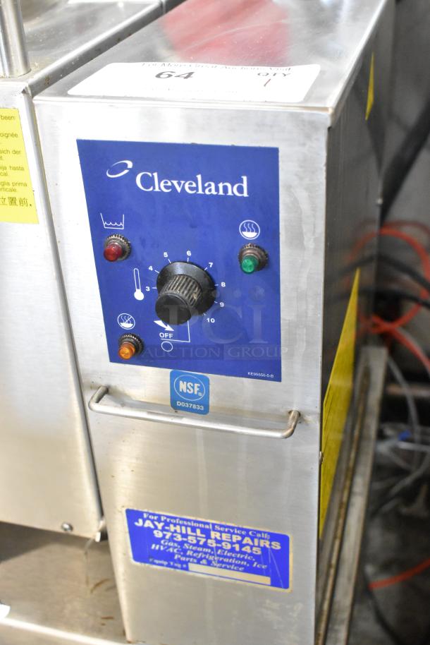Cleveland KGT-12-T stainless steel steam kettle, 12-gallon, natural gas, 53,000 BTU, control panel shown, NSF-certified.