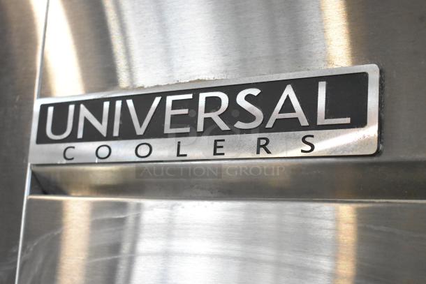 2022 Universal Coolers RIFI-30 stainless steel reach-in freezer, 115V, 1 phase, with poly-coated racks, single door.