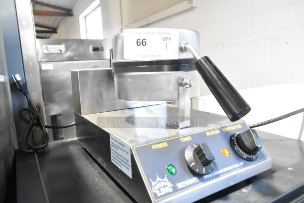 Carnival King 382WSM11 stainless steel waffle maker, 2024 model, excellent condition, 120V, 1 phase, with power and timer controls.