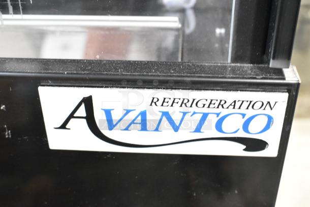Avantco 193CAC48B black metal refrigerated air curtain merchandiser, 47 3/16", on commercial casters, 115V.