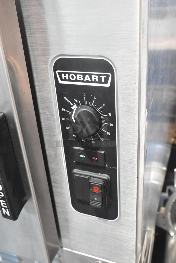Hobart HC24EA3 stainless steel steam cabinet, electric, single deck, control panel shown with settings and indicators.