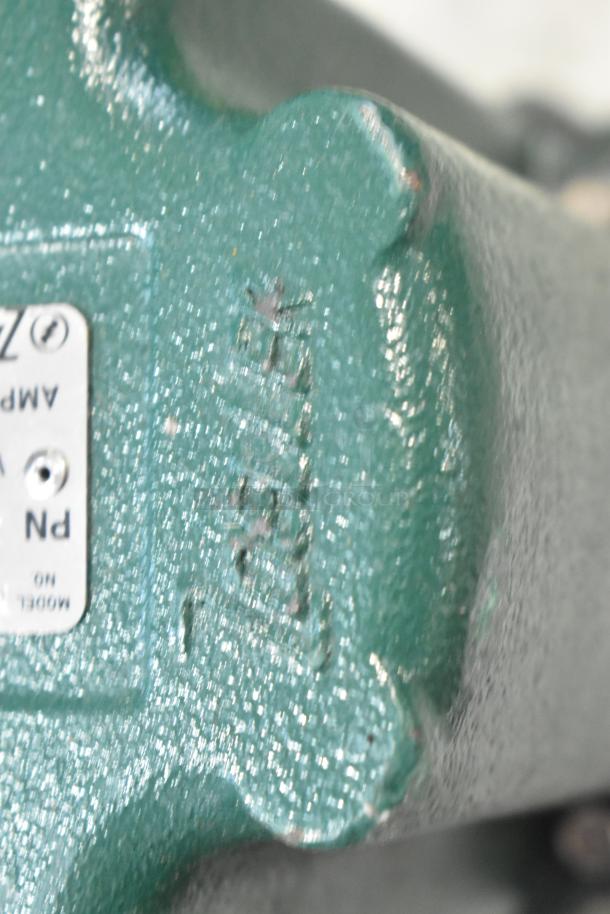 Zoeller M2B2-D Metal Pump, green, 115 volts, single phase; labeled with model and amp details, sturdy condition.