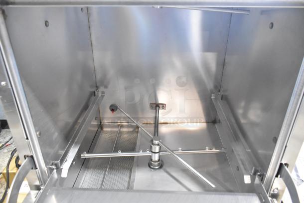 Brand new Noble Wareforce UH30-FND stainless steel undercounter dishwasher, high temp, 208/230V, 1 phase, interior view.
