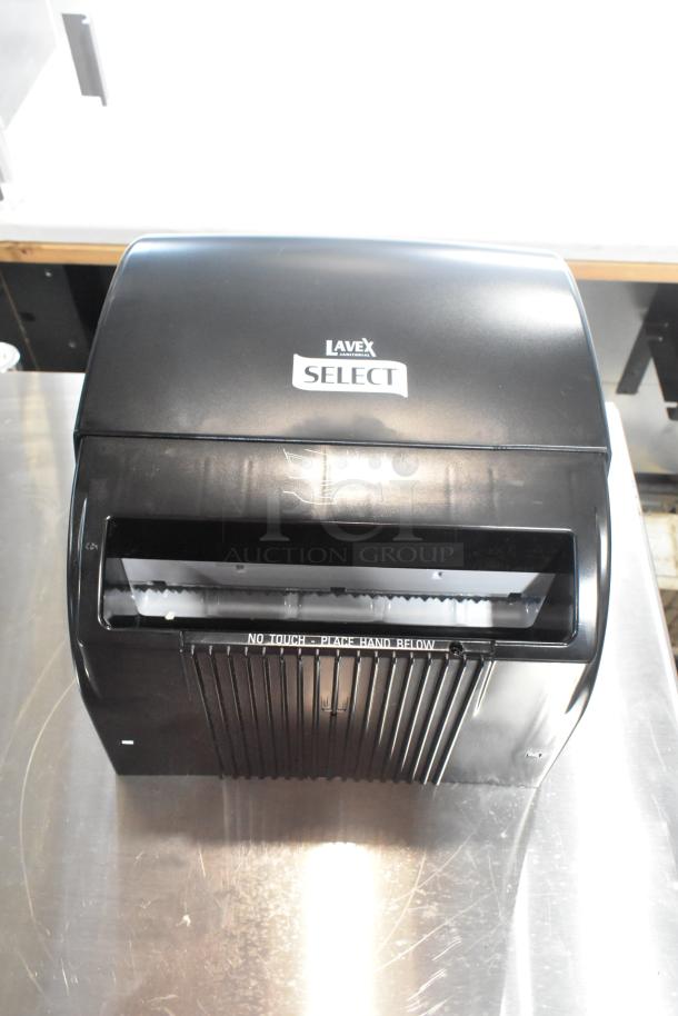 Lavex Select black poly wall mount paper towel dispenser, no-touch design, sleek finish, excellent condition.
