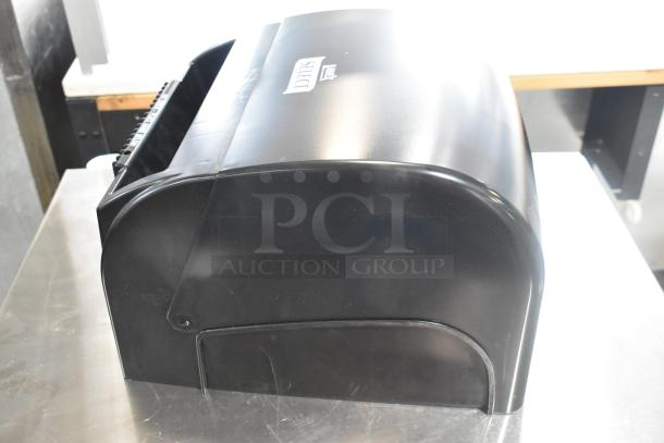 Lavex Select black poly wall mount paper towel dispenser, sleek design, visible Lavex logo, excellent condition.