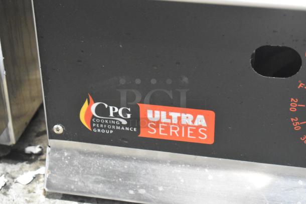 BRAND NEW Cooking Performance Group 351GTUCPG48L stainless steel griddle, chrome top, 120,000 BTU, propane gas-powered, "Ultra Series" label.