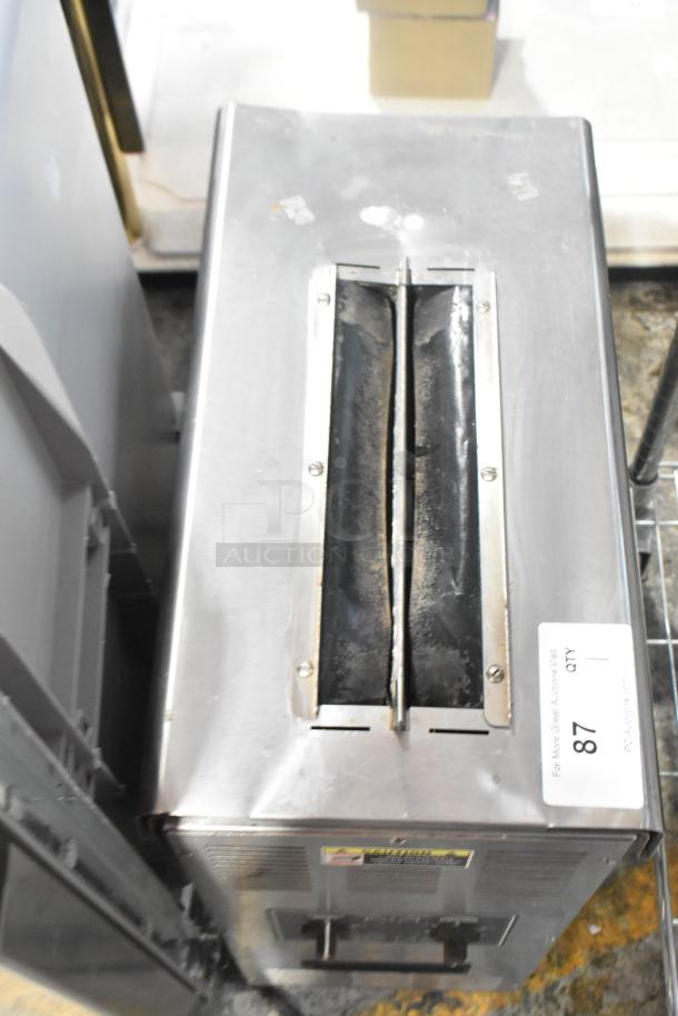 Roundup AJ Antunes VCT-2000CS stainless steel commercial countertop vertical contact toaster, 208 volts, visible wear.