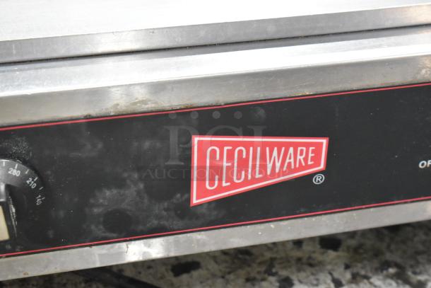 2016 Cecilware EL-1636 stainless steel commercial griddle, 240V, 1 phase. Featuring front panel with temperature control dial.
