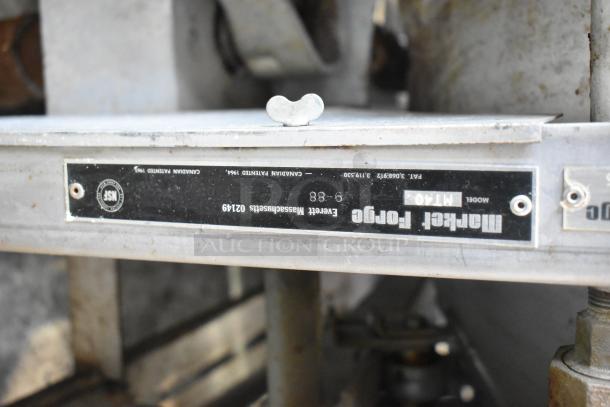 Market Forge MT40 stainless steel 40-gallon steam kettle, visible model label, commercial floor style, good condition.