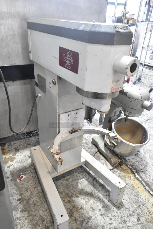 Bakers Aid BA 630F 30 Quart Planetary Dough Mixer. Metal, floor style, 120V, 1 phase. Visible wear, sturdy.