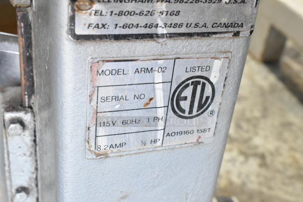 Thunderbird ARM-02 20 Quart Mixer, metal, ETL listed, 115V, 1 Phase, shows serial number and electrical details on label.