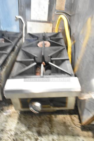 Toastmaster TMDO-12 two-burner range, stainless steel, propane gas, commercial countertop, used, visible control knob.