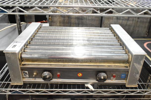 Connolly G-270 stainless steel hot dog roller, commercial countertop model, 120V, 1 phase, two control knobs, NSF label.