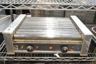 Connolly G-270 stainless steel hot dog roller, commercial countertop model, 120V, 1 phase, two control knobs, NSF label.