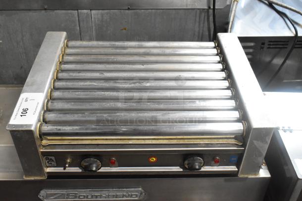 Connolly G-270 stainless steel hot dog roller, commercial countertop model, 120 volts, 1 phase, shows some wear, UL certification visible.
