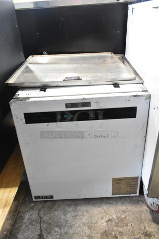 Osion OCM-350 stainless steel commercial single door undercounter cooler. Visible wear, 115 volts, 1 phase, control panel shown.
