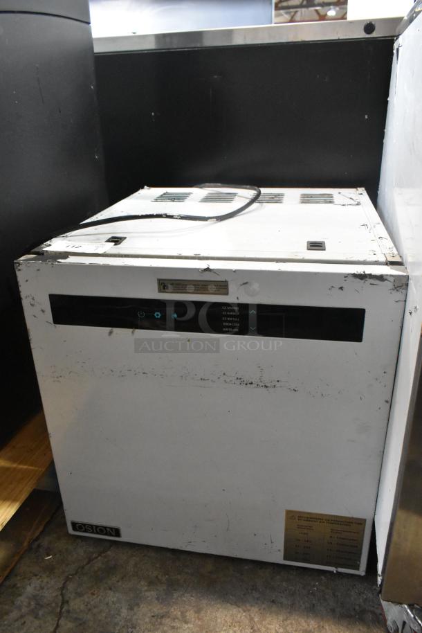 Osion OCM-350 stainless steel commercial undercounter cooler, single door, 115 volts, visible wear, industrial use.