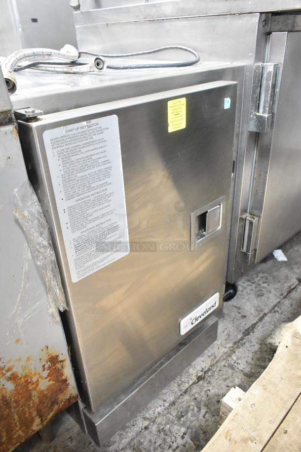 Cleveland 22CGT6.1 stainless steel commercial steam cabinet, natural gas powered, single deck, with visible operating instructions.