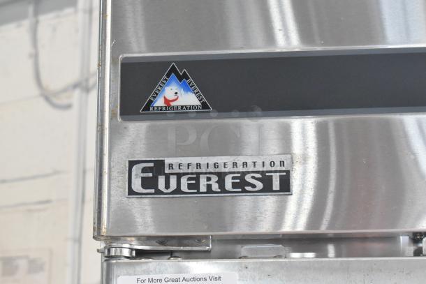 Everest ESR2 stainless steel 2-door reach-in cooler with poly-coated rack on commercial casters; 115V, 1 phase.