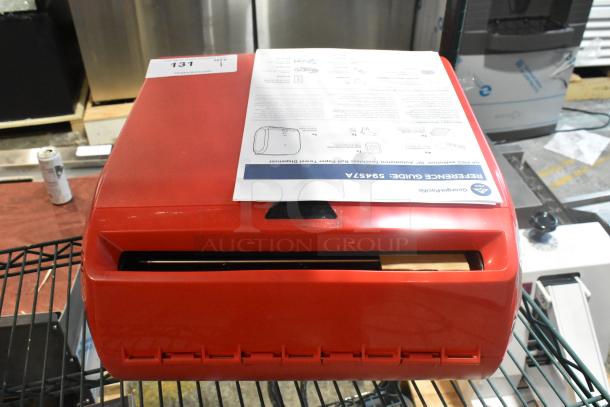 Brand new Georgia Pacific enMotion red poly wall mount paper towel dispenser, scratch and dent condition, includes guide.
