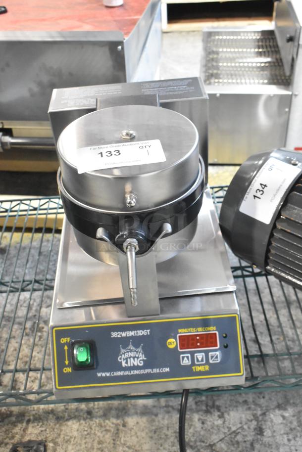Brand new Carnival King 382WBM13DGT stainless steel Belgian waffle maker with digital timer, scratch and dent condition.