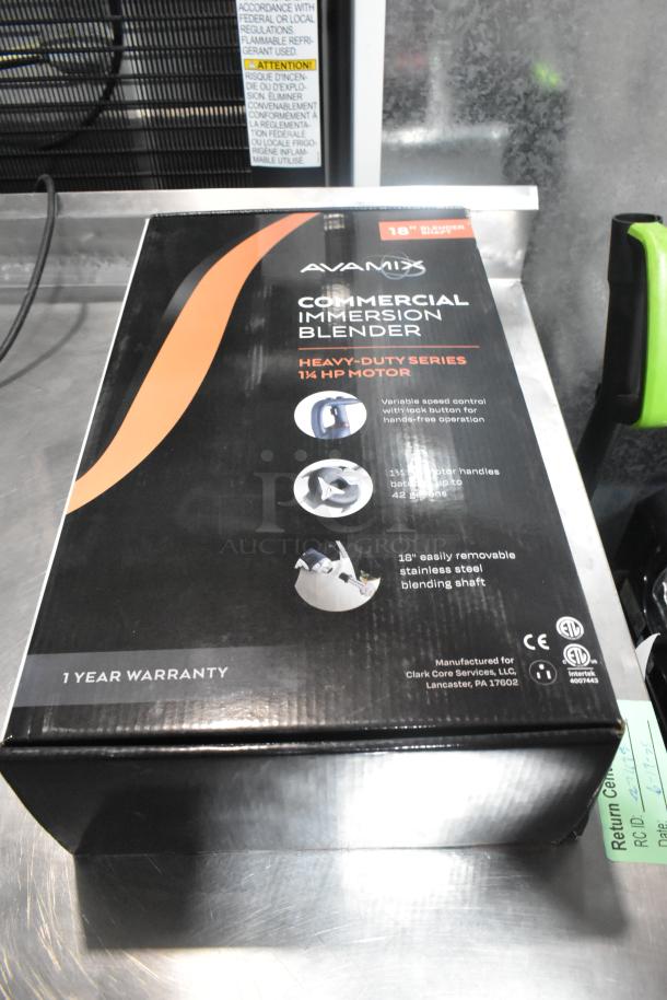 BRAND NEW SCRATCH AND DENT 2024 AvaMix 928IBHD18 18" immersion blender, 1.25 hp, 120V, with a 1-year warranty in box.