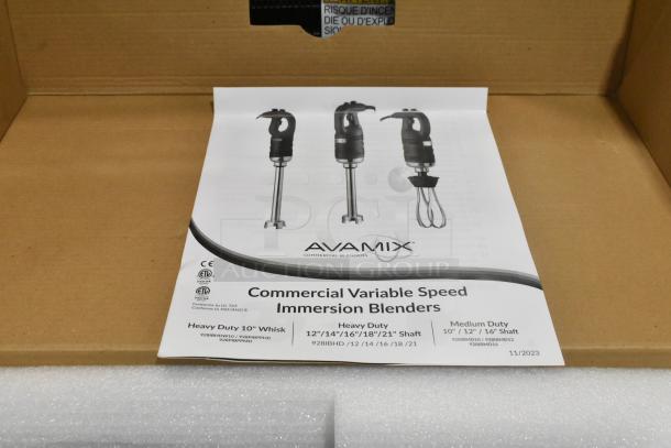 Brand new AvaMix 928IBHD18 18" heavy-duty immersion blender, 1 1/4 hp, 120 volts, minor scratches, in original packaging.